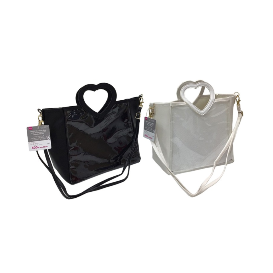 Two Way Shoulder Bag with Heart Handle Black/White