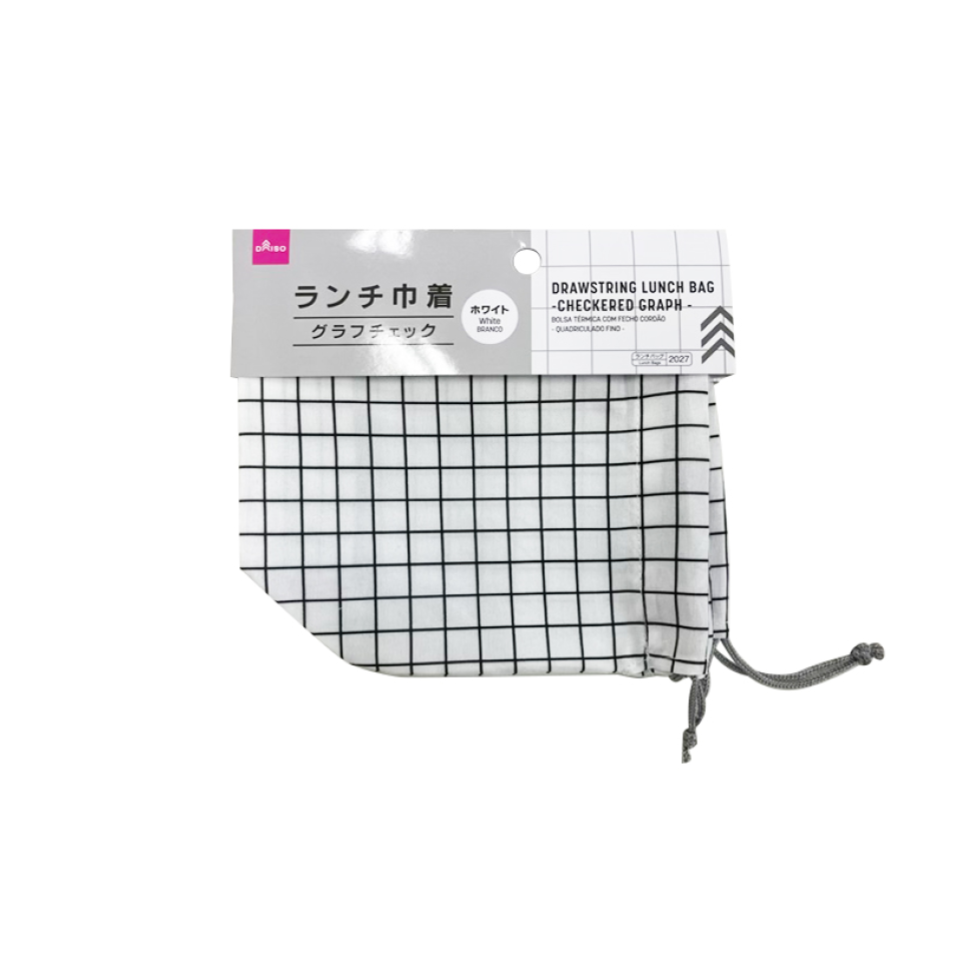 Drawstring Lunch Bag Checkered Graph White