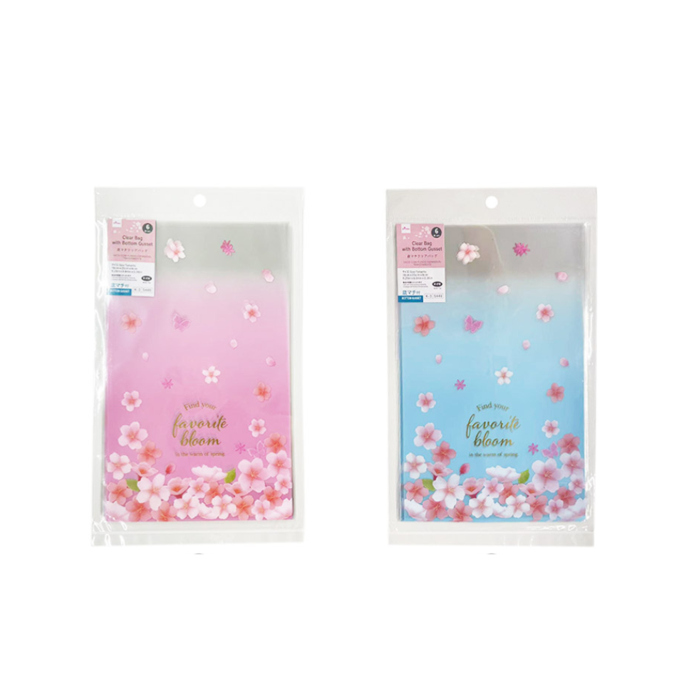Clear Bag with Bottom Gusset Cherry Blossom 16cm x 25cm x 6cm