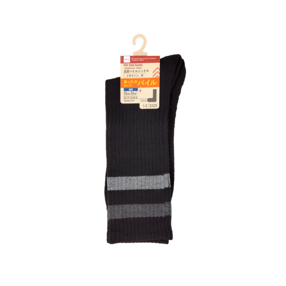 Pile Sole Socks Mens Double Line Black