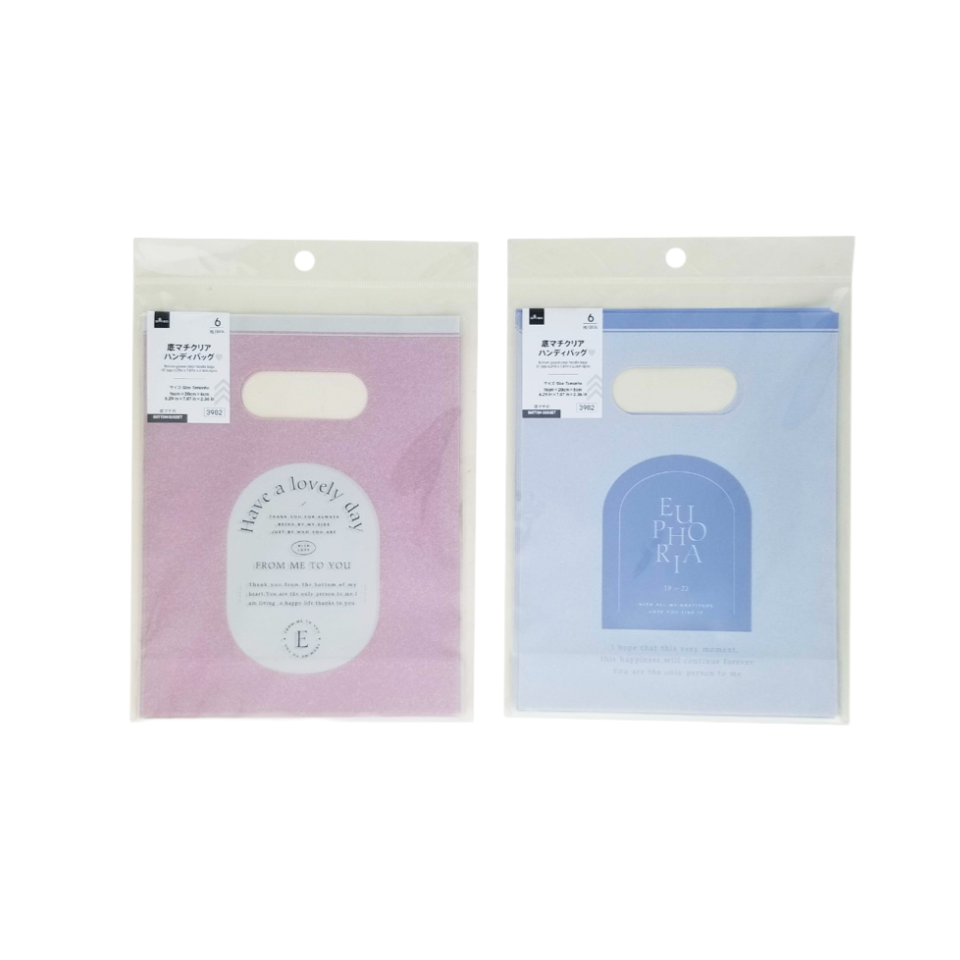 Bottom Gusset Clear Handle Bags Logo 16cm x 20cm x 6cm