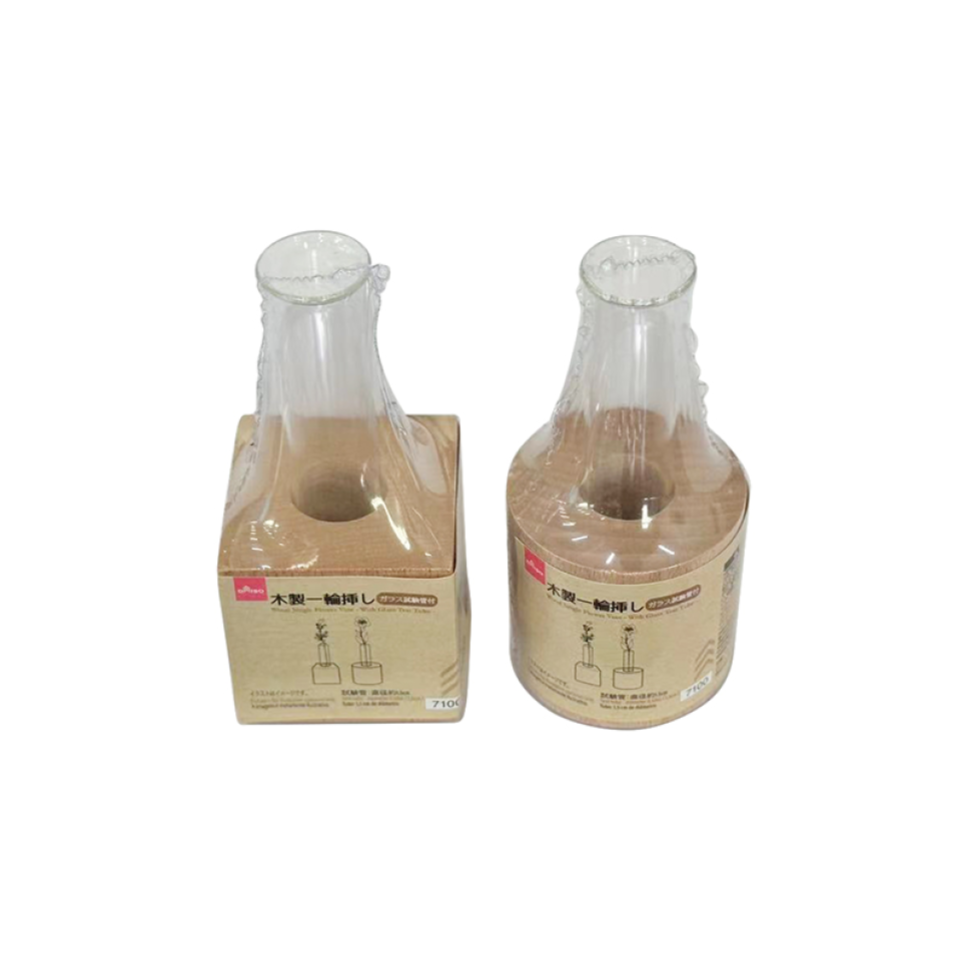 Wood Single Flower Vase eith Glass Test Tube