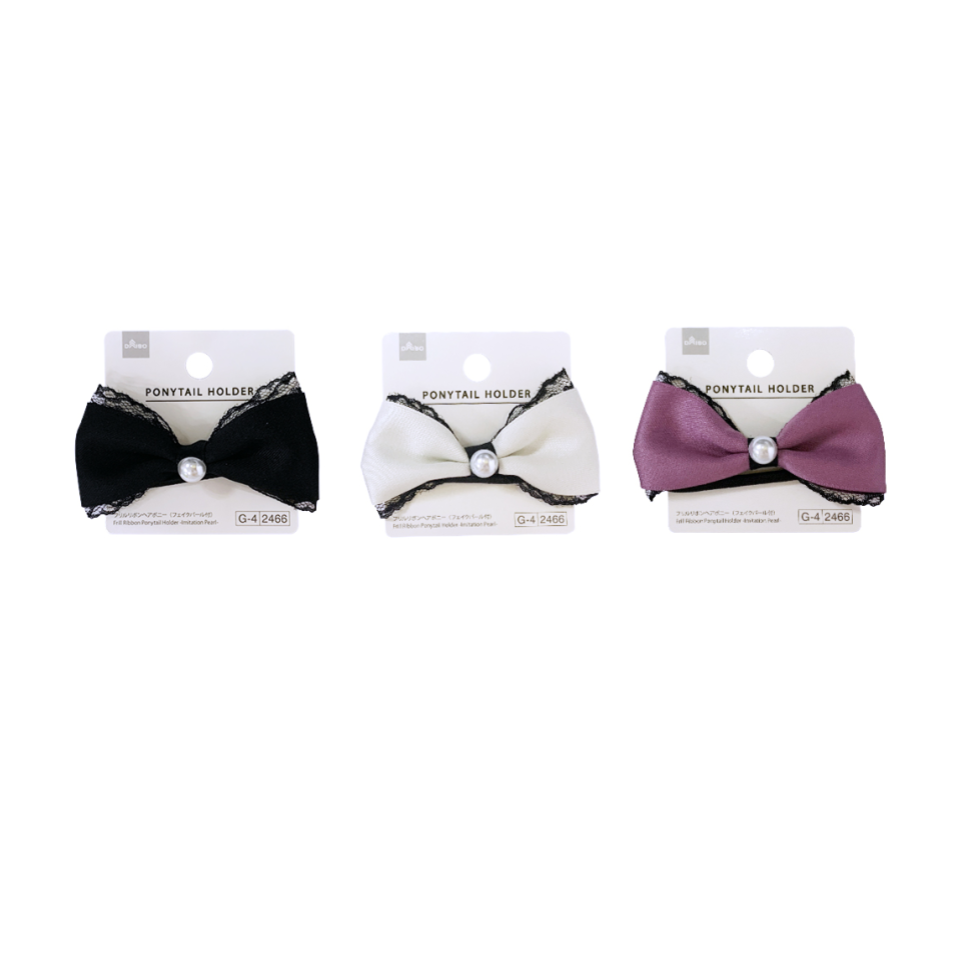 Frill Ribbon Ponytail Holder Imitation Pearl
