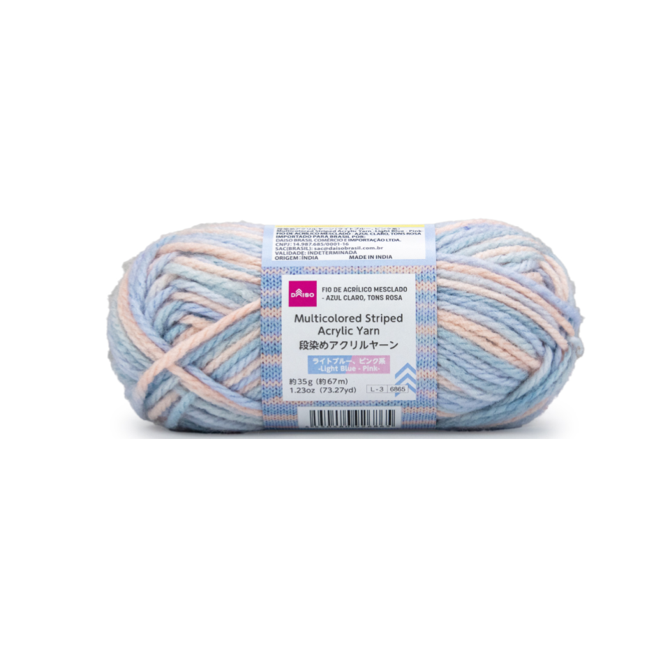 Multicolored Striped Acrylic Yarn Light Blue Pink