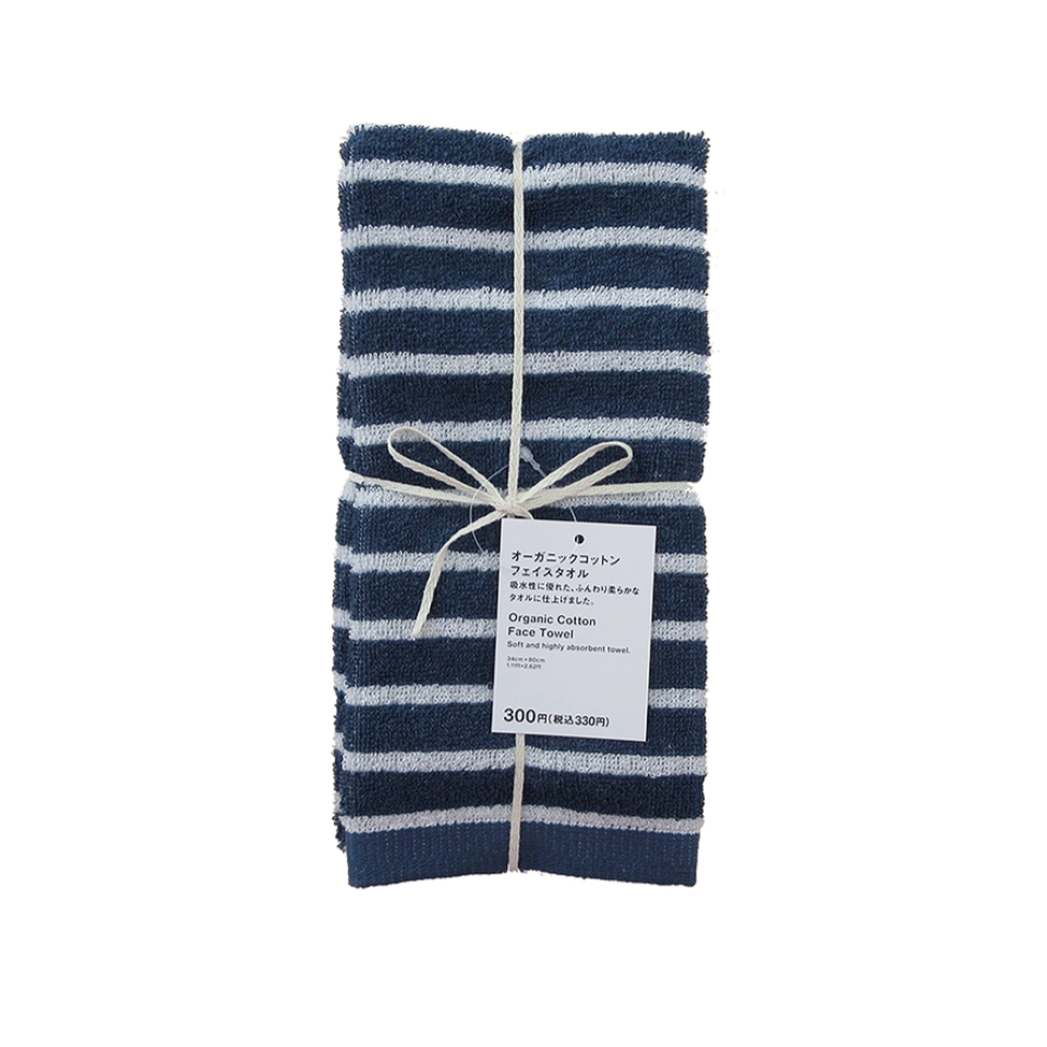 Organic Cotton Face Towel Striped Navy