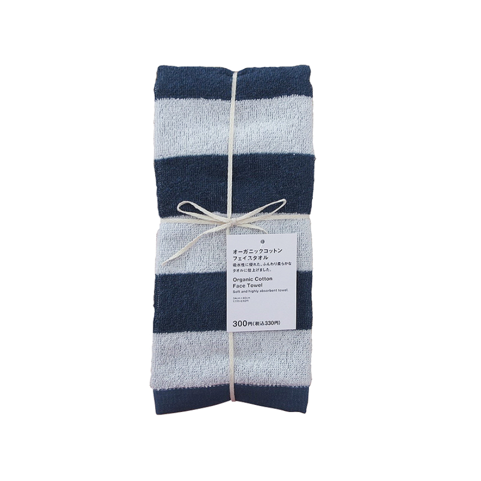 Organic Cotton Face Towel Striped Bold Navy