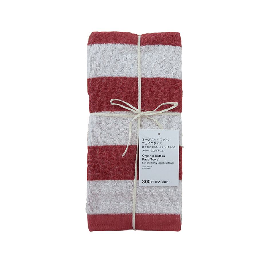 Organic Cotton Face Towel Striped Bold Red