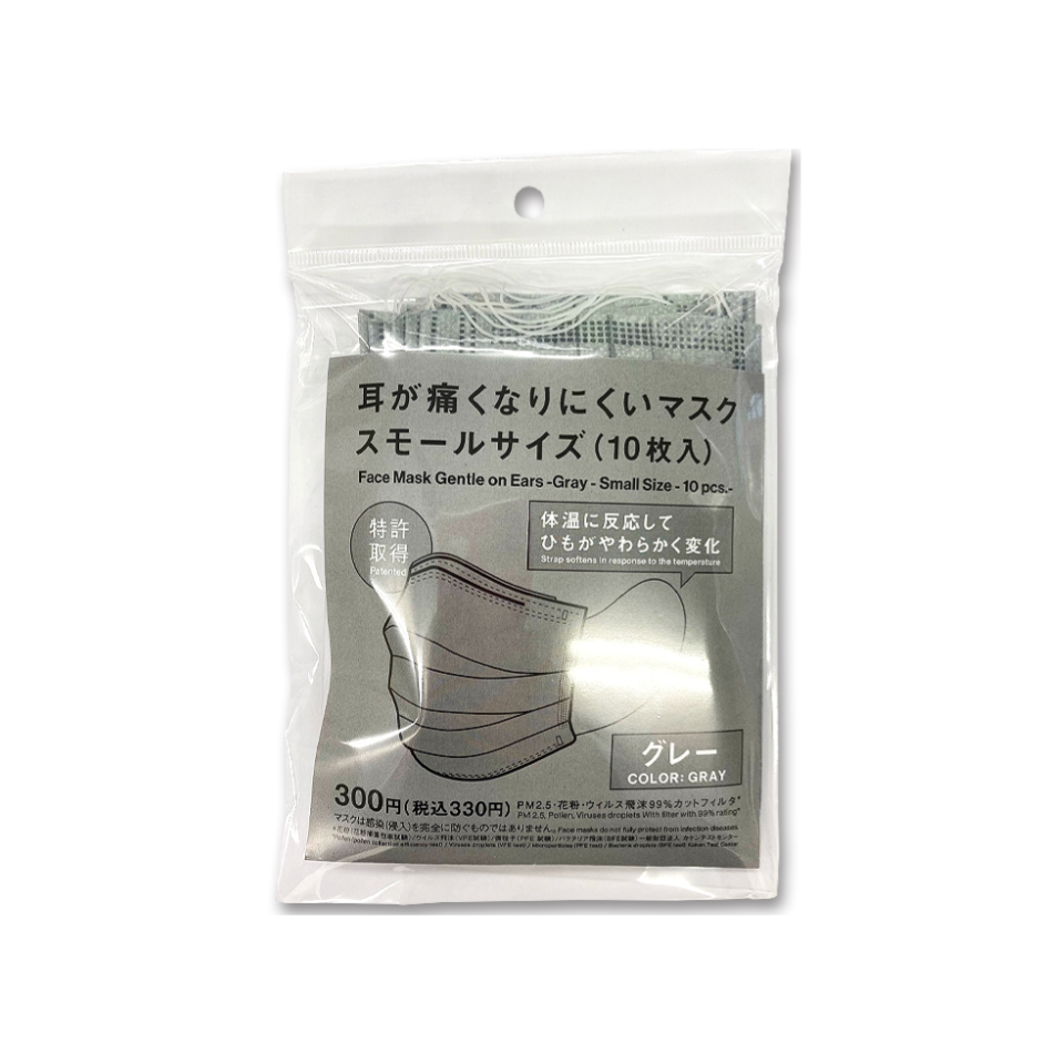 Face Mask Gentle on Ears Gray Small Size 10pcs
