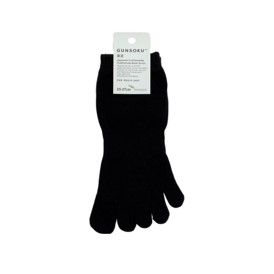 Pure Cotton Socks Five Toed with Heel 25-27cm Black