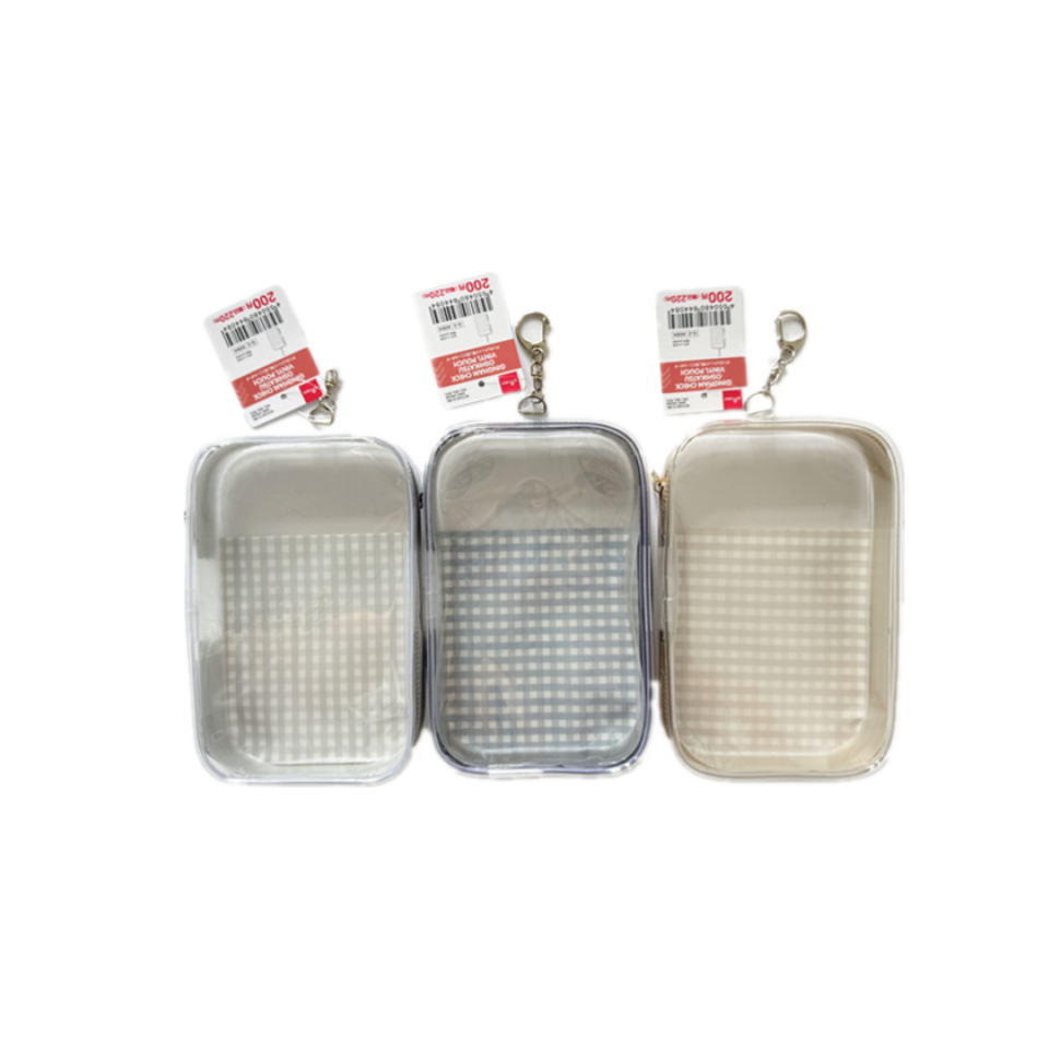 Gingham Check Oshikatsu Vinyl Pouch Beige/Gray/Black
