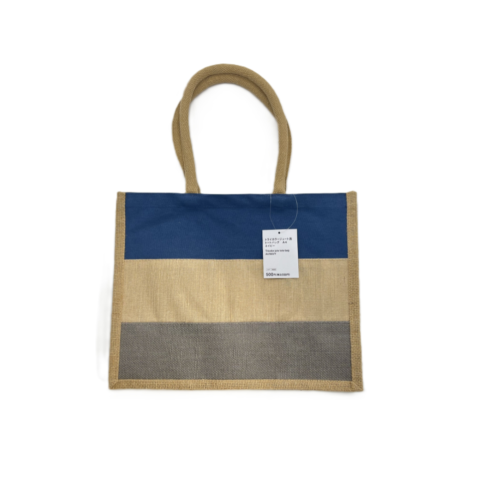 Tricolor Jute Tote Bag A4 Navy