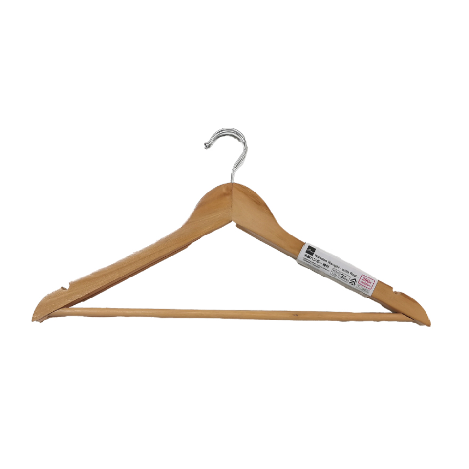 Wooden Hanger Chrome Plated Hook with Rod 3pcs