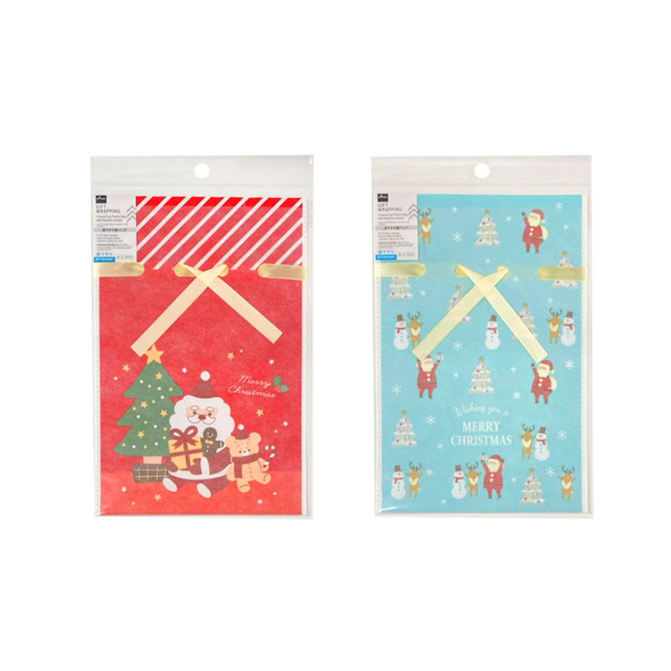 Drawstring Plastic Bag with Bottom Gusset Christmas Kids 30cm x 20cm x 8cm