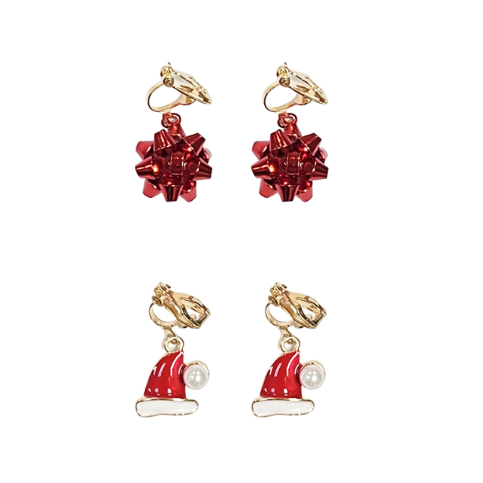 Clip On Earrings Ribbon/Santa Hat