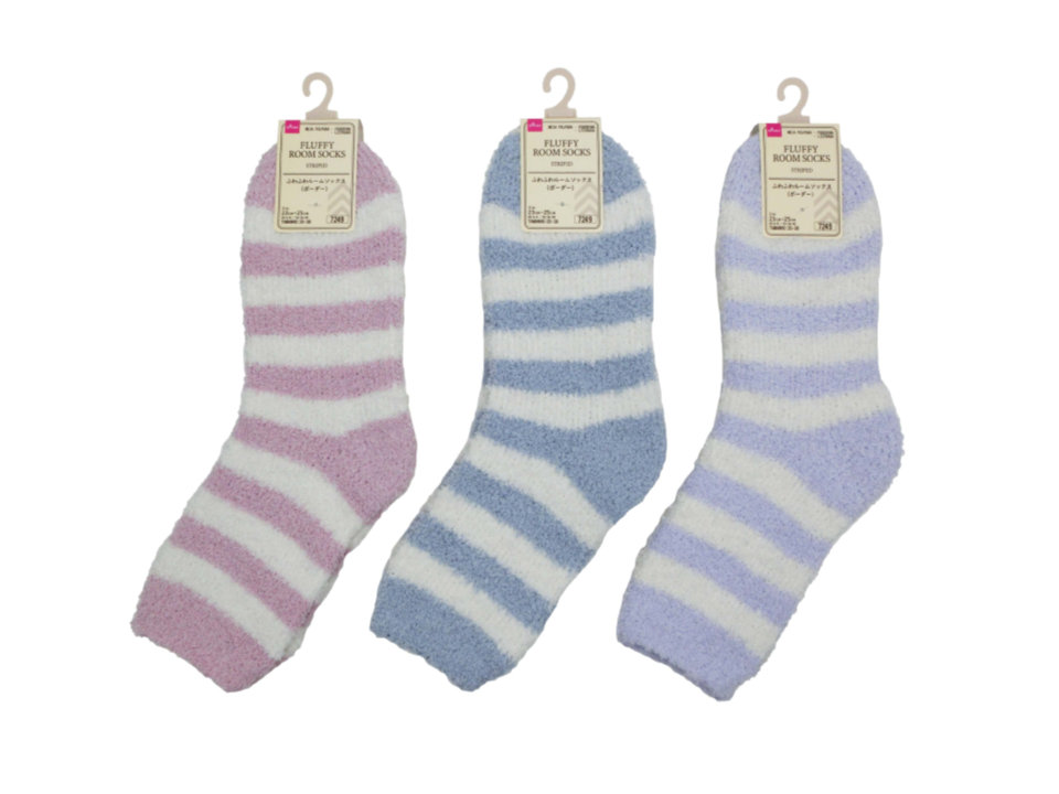 Fluffy Room Socks Ladies Striped