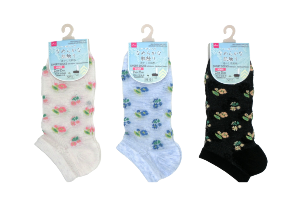 Short Socks with Rayon Translucent Flowers