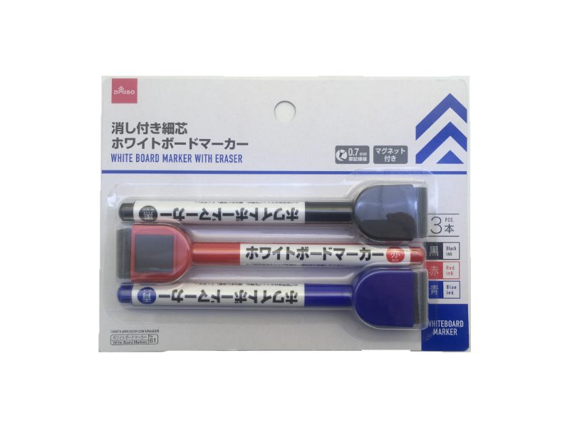 White Board Marker with Eraser Thin Tip Black/Red/Blue