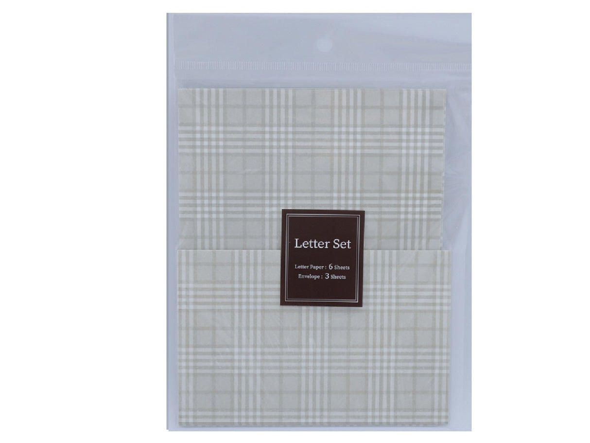 Letter Set -Brown - Checkered - Letter Paper 6 Sheets - Envelope 3 Sheets-