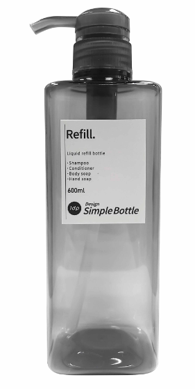 1DP Normal Pump Bottle 600ml Square Grey