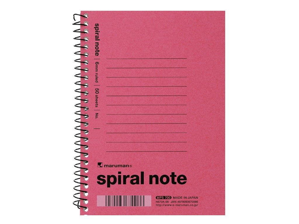 A6 Spiral Note 6mm Ruled Pink