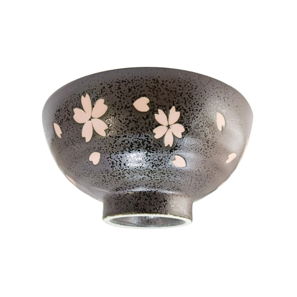 Minoyaki Rice Bowl Cherry Blossom Black 14.7cm x 6.7cm