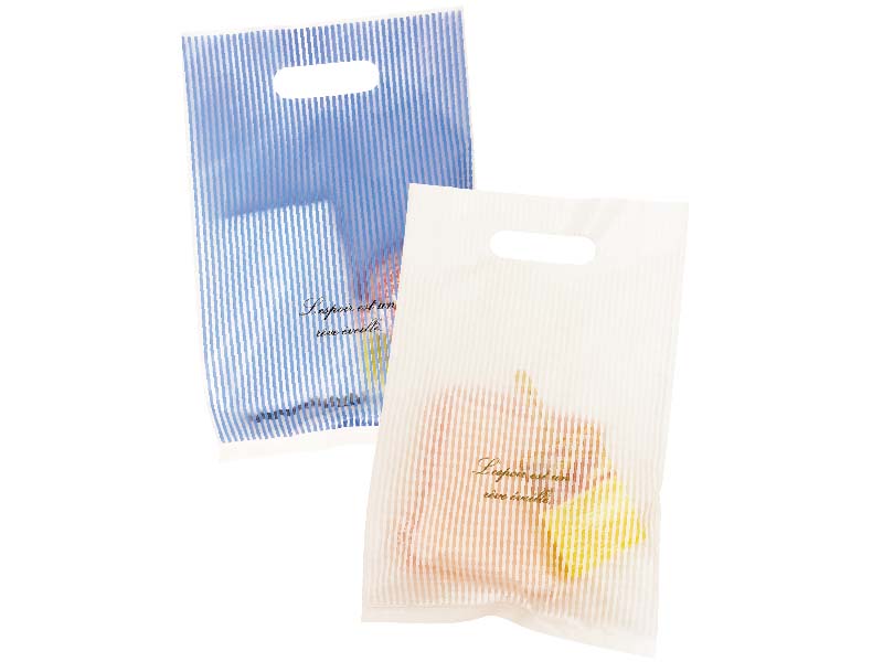 Frost Plastic Handle Bag with Side Gusset Stripe 28cm x 18cm