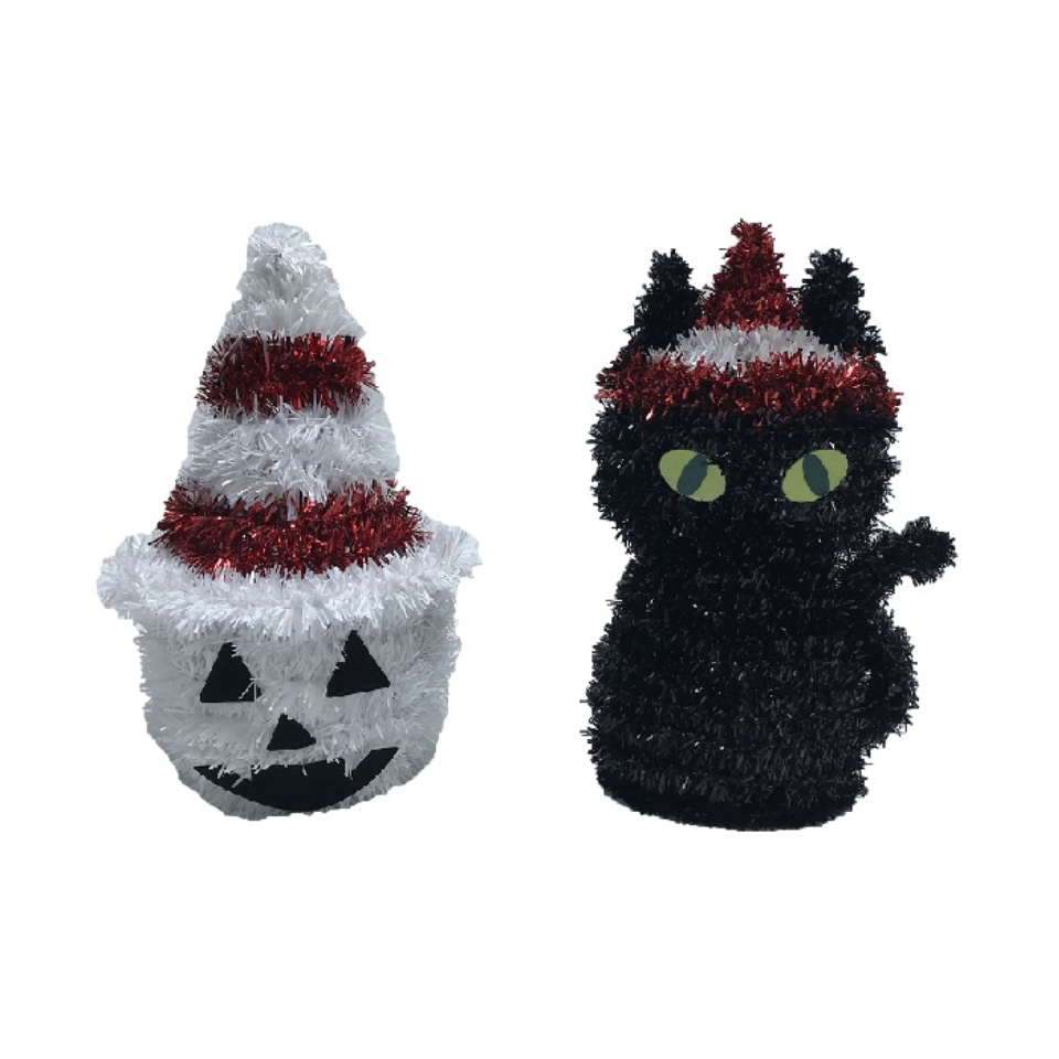 Halloween Sparkling Ornament Pumpkin Cat