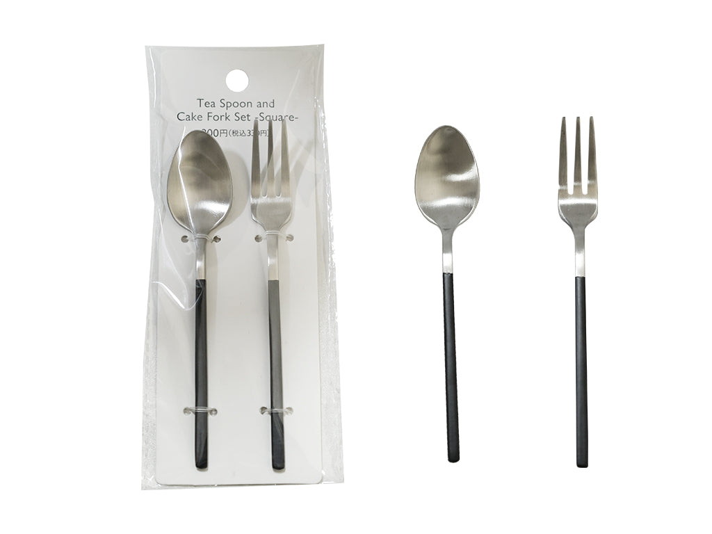 Tea Spoon and Cake Fork Set Square Black