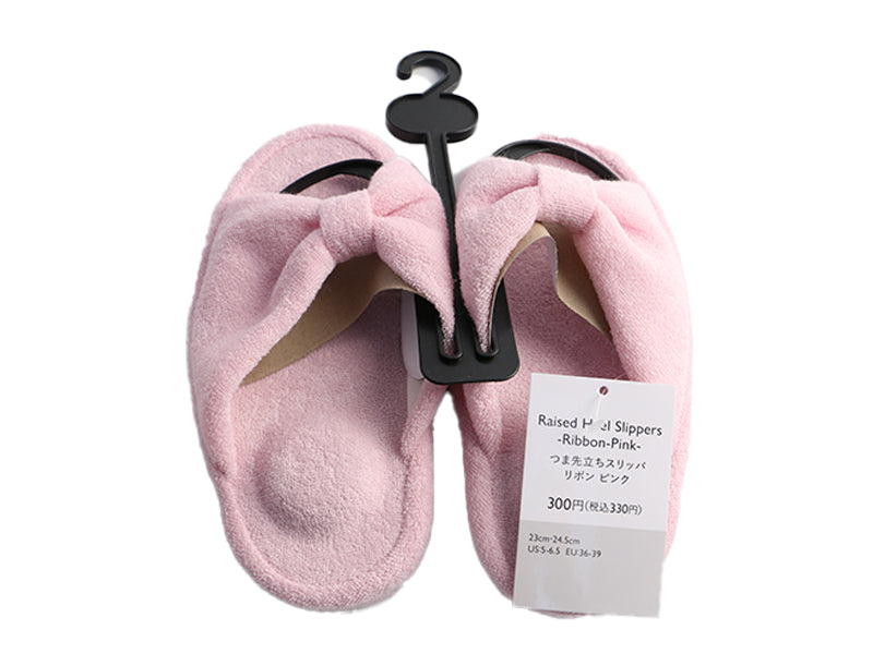 Raised Heel Slippers Ribbon Pink