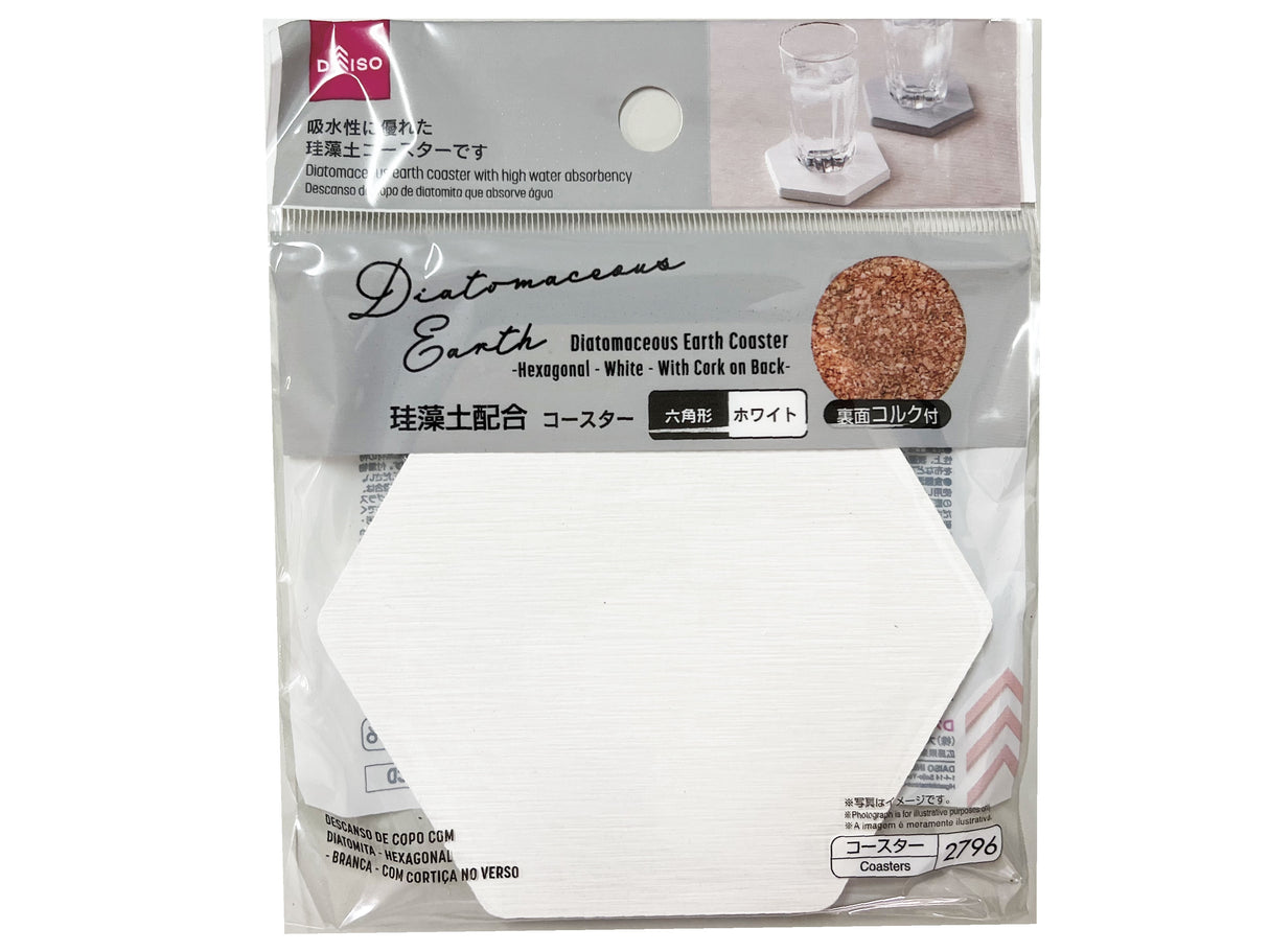 Diatomaceous Earth Coaster with Cork Hexagonal White