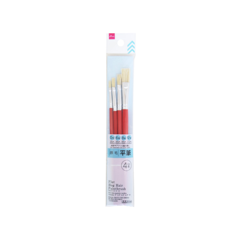 Pig Bristle Flat Paintbrush 4Pcs