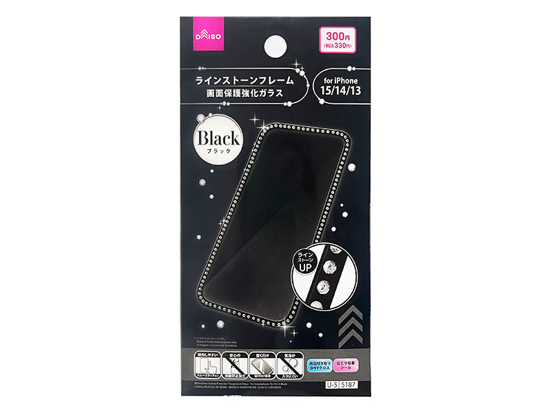 Rhinestone Screen Protector Toughened Glass for Smartphone 13/14/15 Black