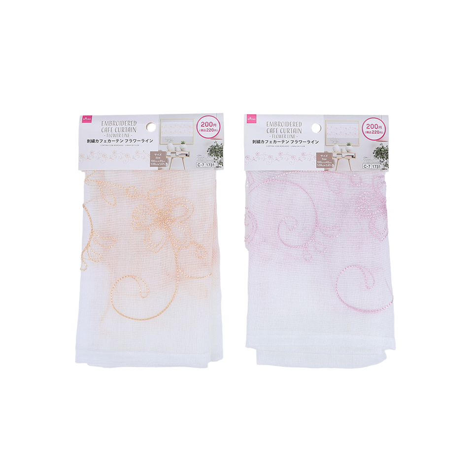 Embroidered Cafe Curtain Flower Line
