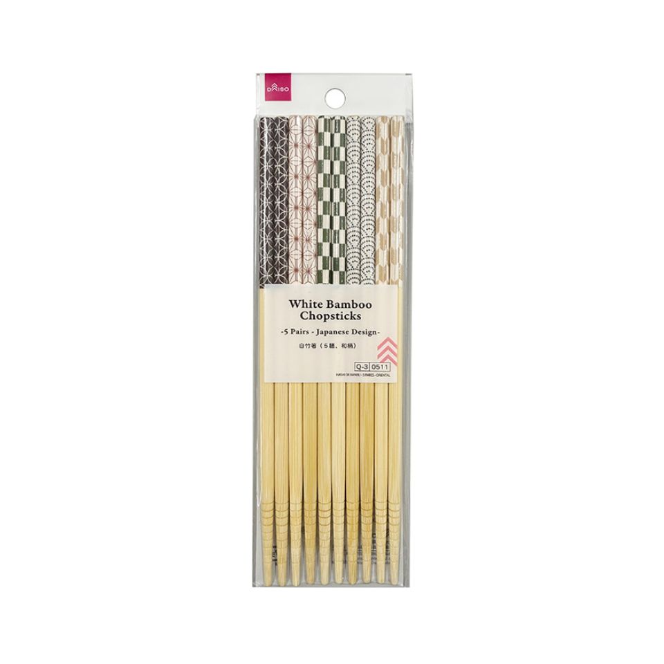 White Bamboo Chopsticks Japanese Design 5 Pairs