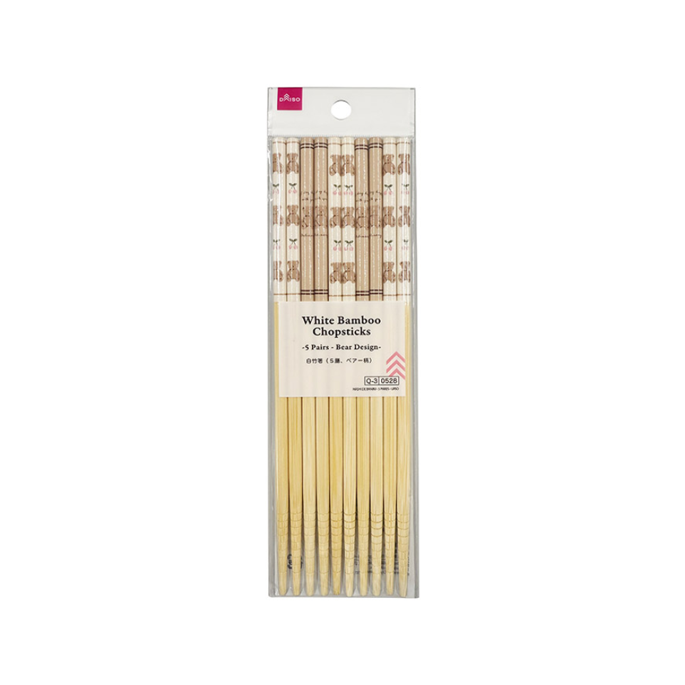 White Bamboo Chopsticks Bear Design 5 Pairs
