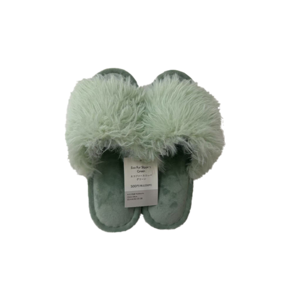Eco Fur Slippers Green 22cm to 24cm