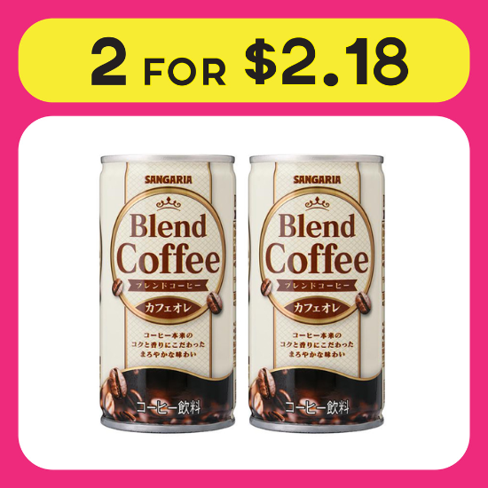 100yen for 2pcs Sangaria Blend Coffee Cafe Au Lait 185g