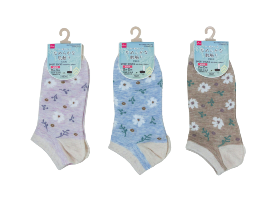 Short Socks with Rayon Flowers