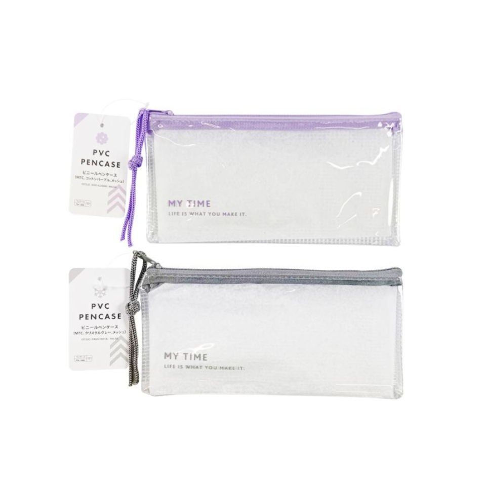PVC Pen Case Cotton Purple Crystal Grey Mesh