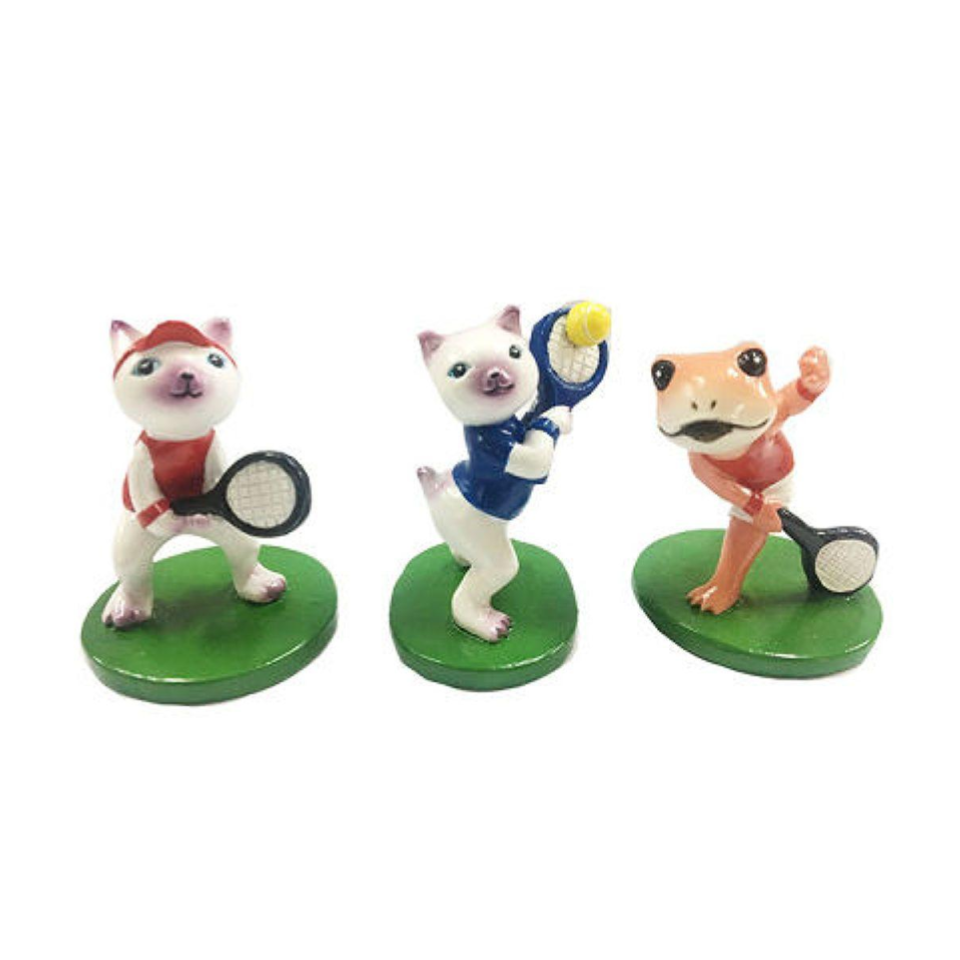 Frog Figurine Sports Tennis Friends