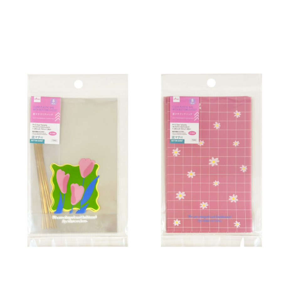 Clear Plastic Bag with Bottom Gusset Flower 7.28in x 4.72in x 1.96in