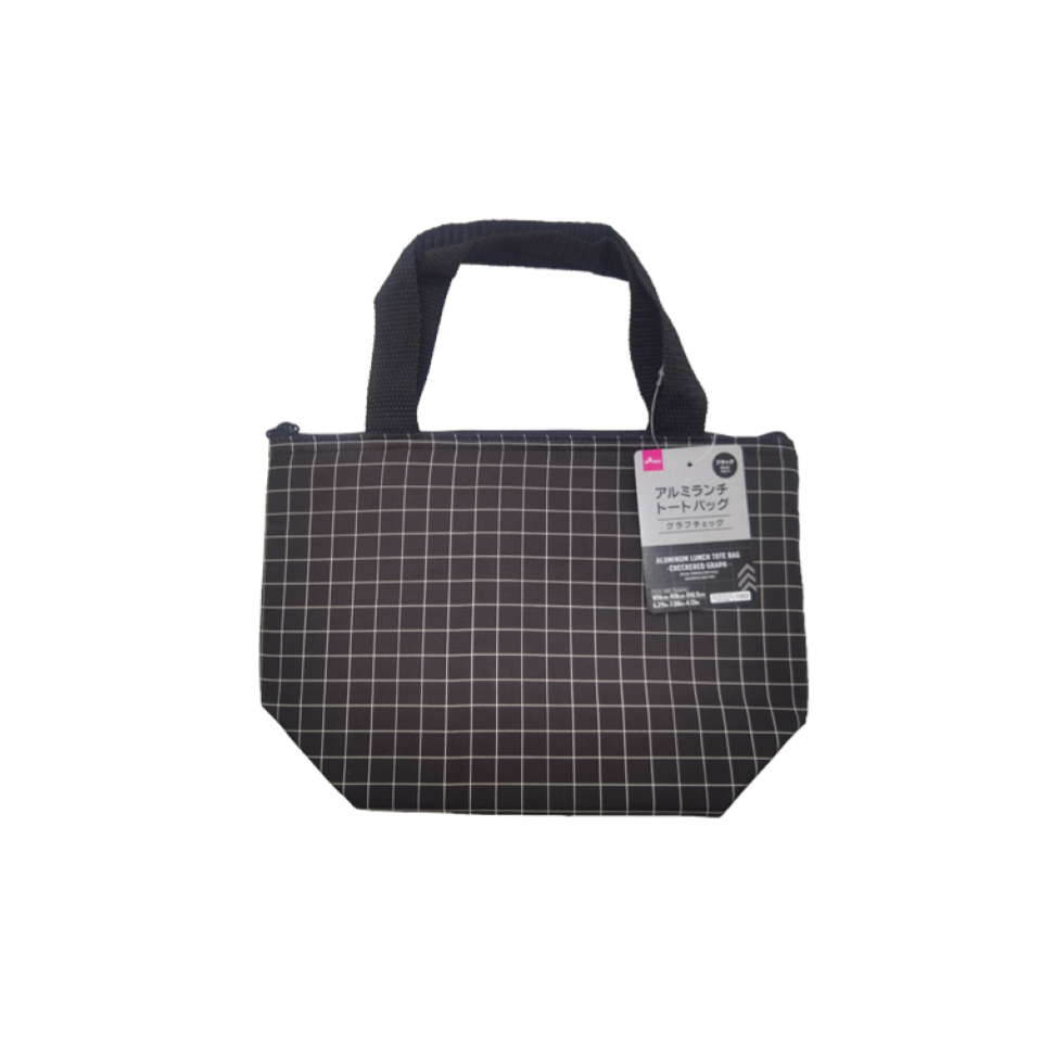 Aluminum Lunch Tote Bag Checkered Graph Black