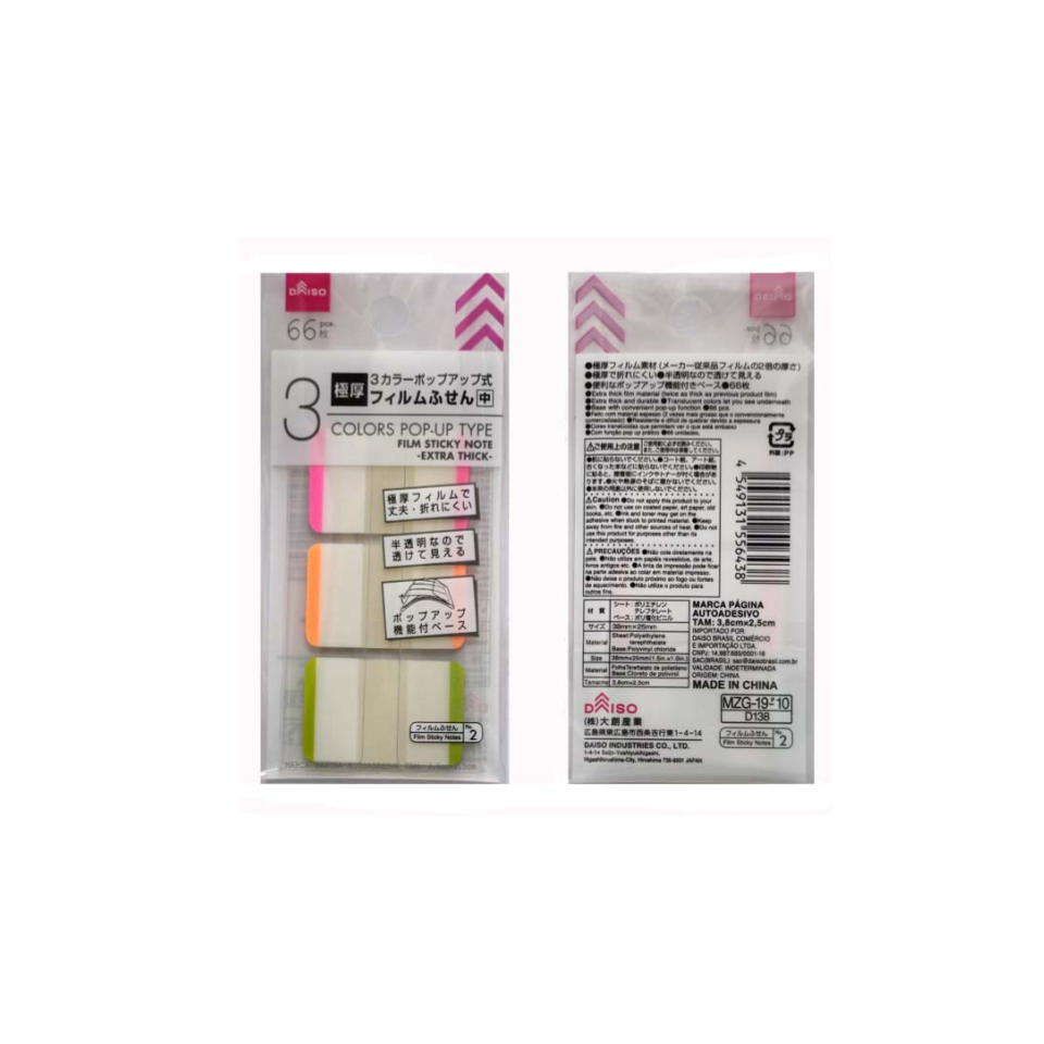 Three Colors Pop-Up Type Film Sticky Note Extra Thick