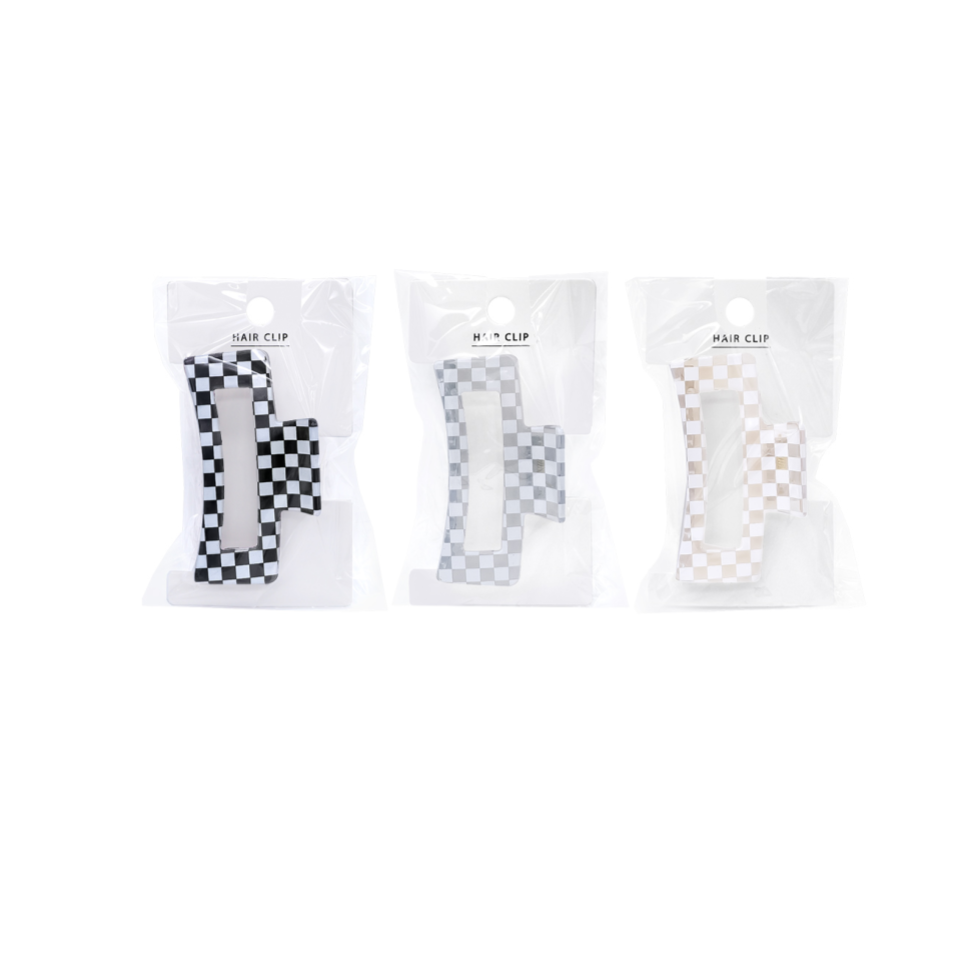Mini Checkered Pattern Claw Clip Square Black/Grey/Beige