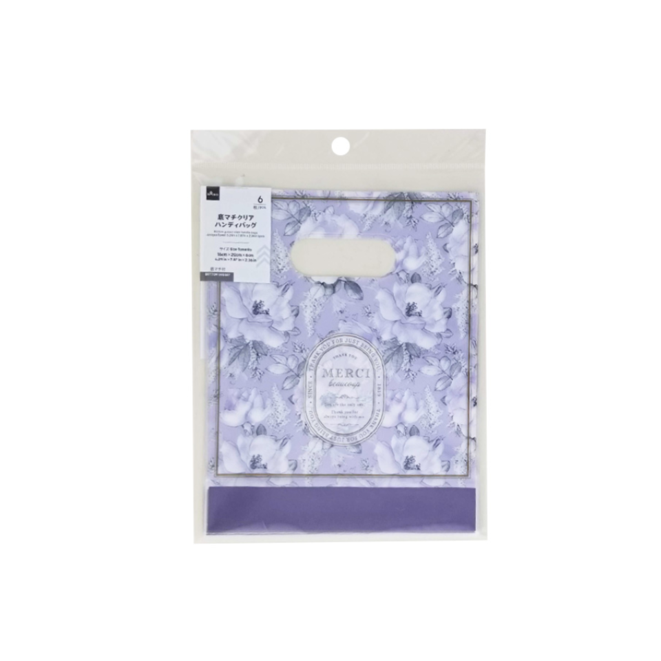 Bottom Gussett Clear Handle Bag Antique Flower 6.29in x 7.87in x 2.36in