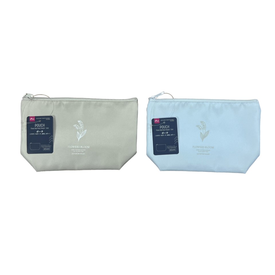 Flower Motif Boat Shaped Pouch Grey/Blue