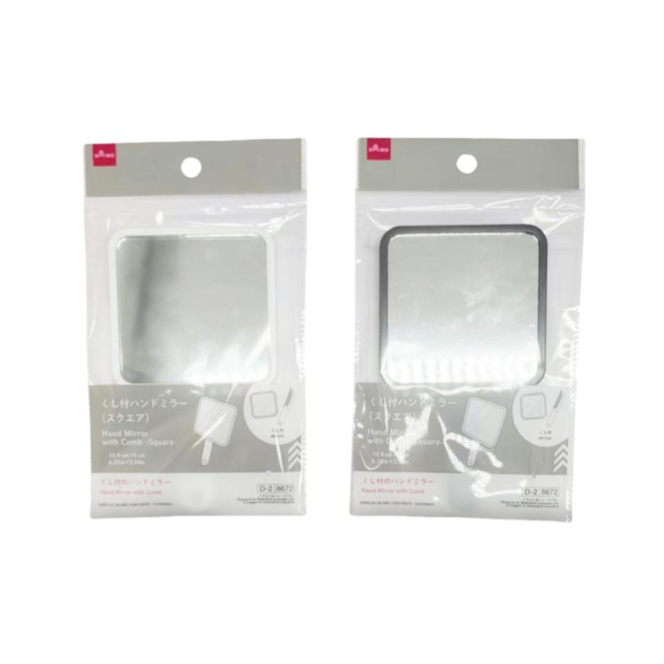 Hand Mirror with Comb Square