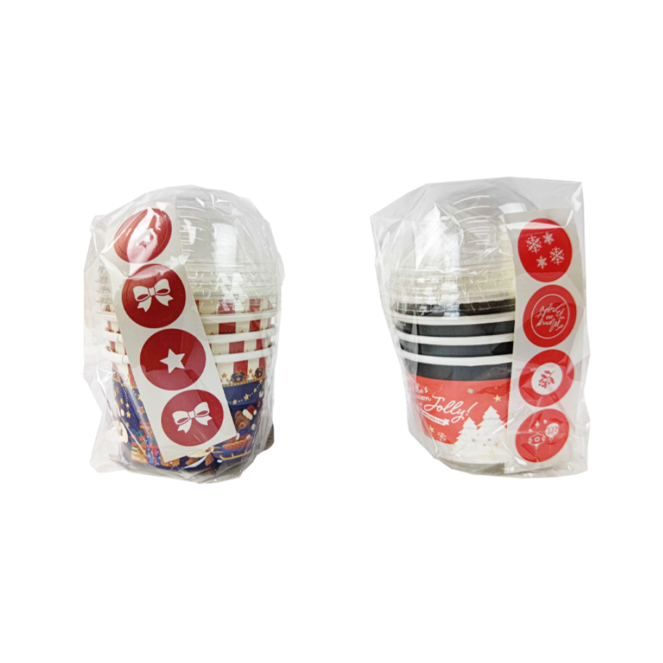 Christmas Paper Cups with Dome Lid and Sticker 4pcs