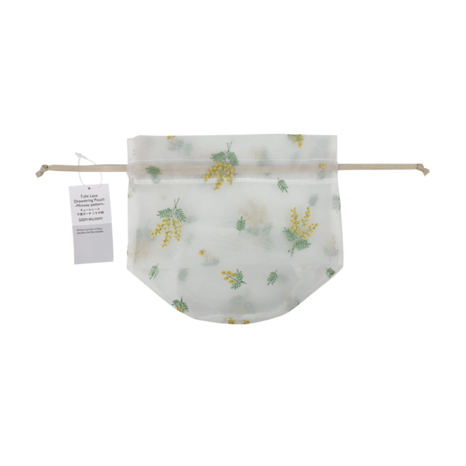 Tulle Lace Drawstring Pouch Mimosa Pattern
