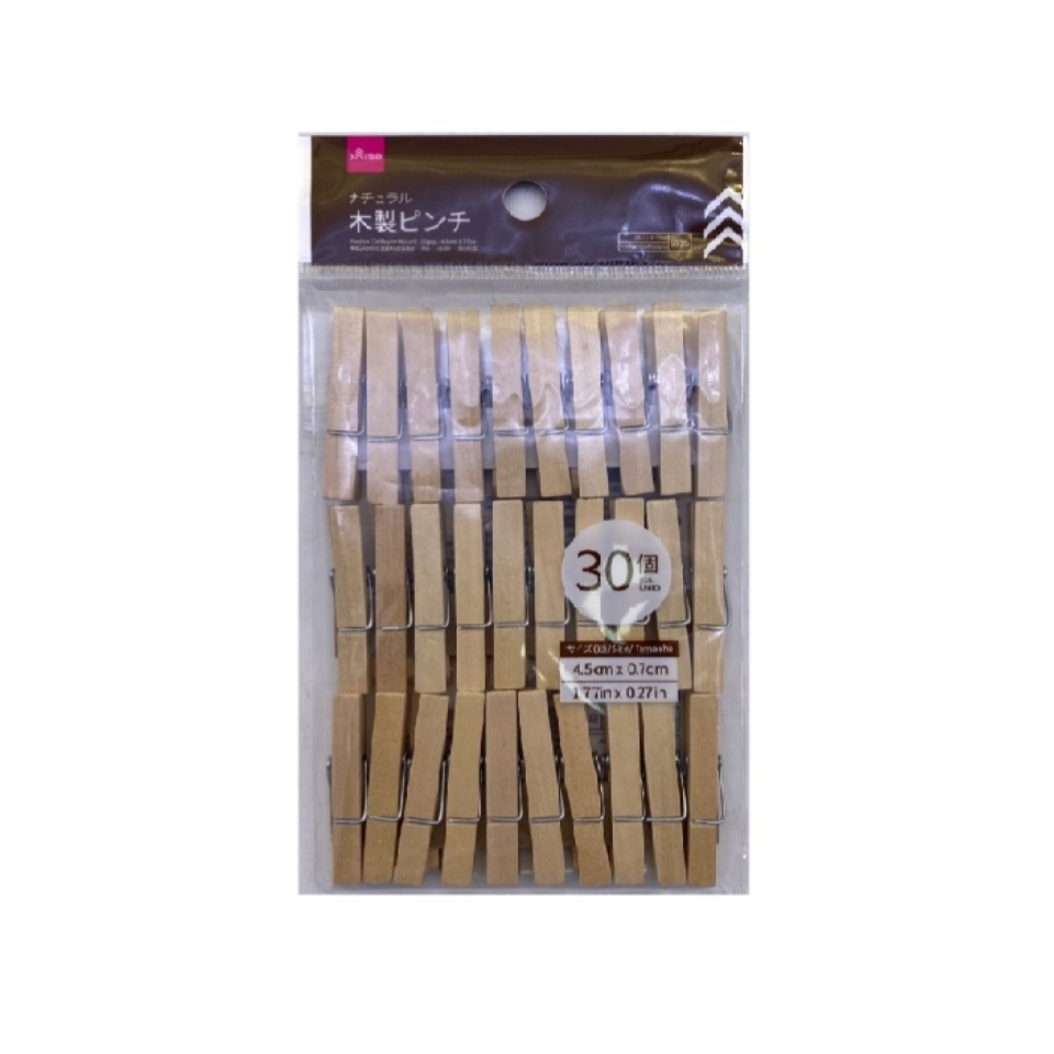 Wooden Clothespin Natural 4.5cm 30pcs